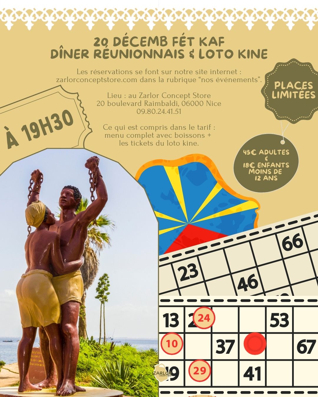 DÎNER RÉUNIONNAIS & LOTO KINE - FÉT KAF SAMEDI 20 DÉCEMBRE