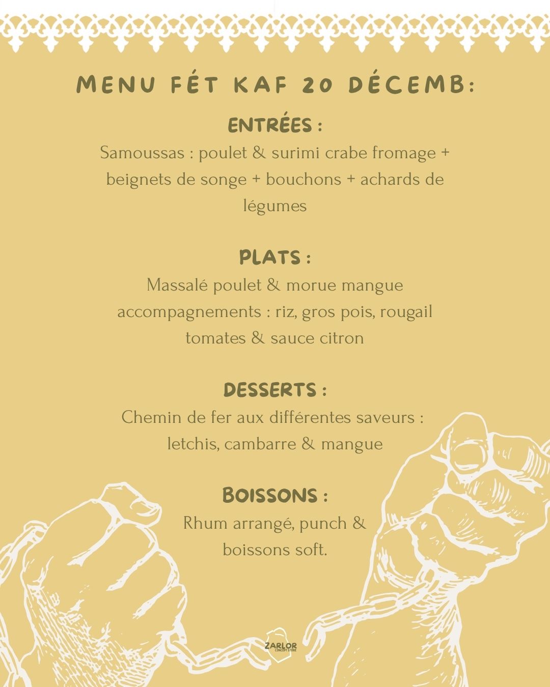 DÎNER RÉUNIONNAIS & LOTO KINE - FÉT KAF SAMEDI 20 DÉCEMBRE